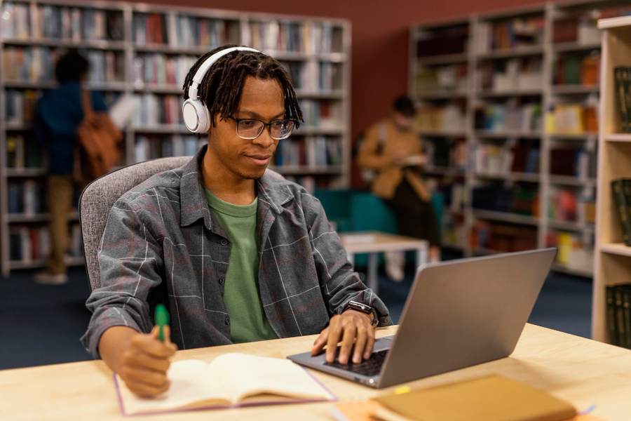 Student researching
